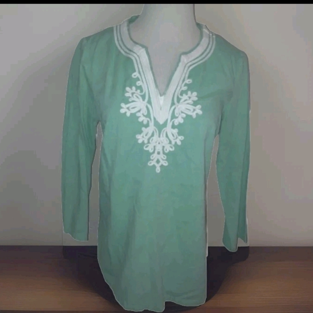 Talbots mint green boho shirt xs